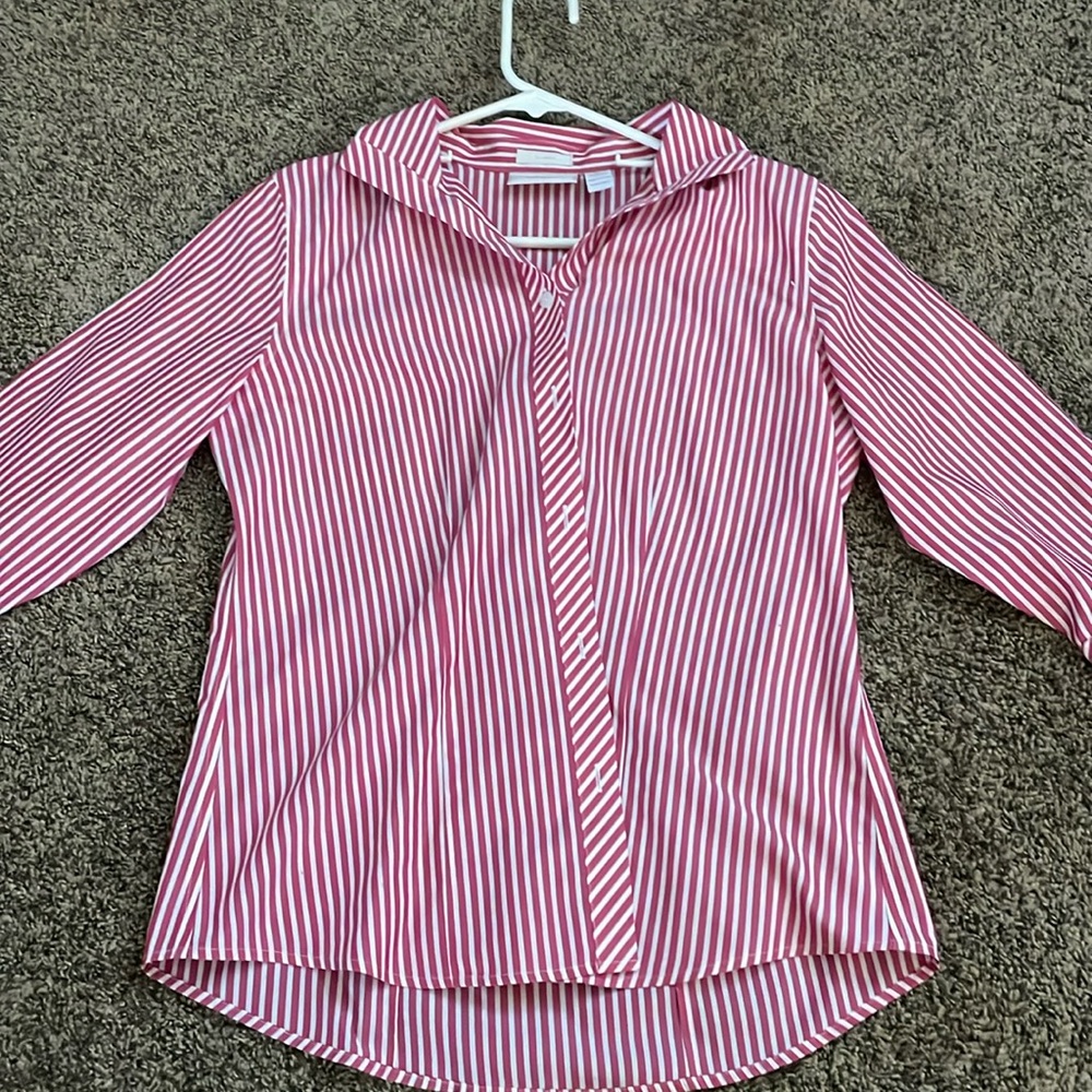 Chico’s pink stripped button up